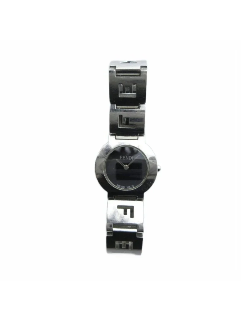 Fendi Watch Quartz Black Dial Logo Silver